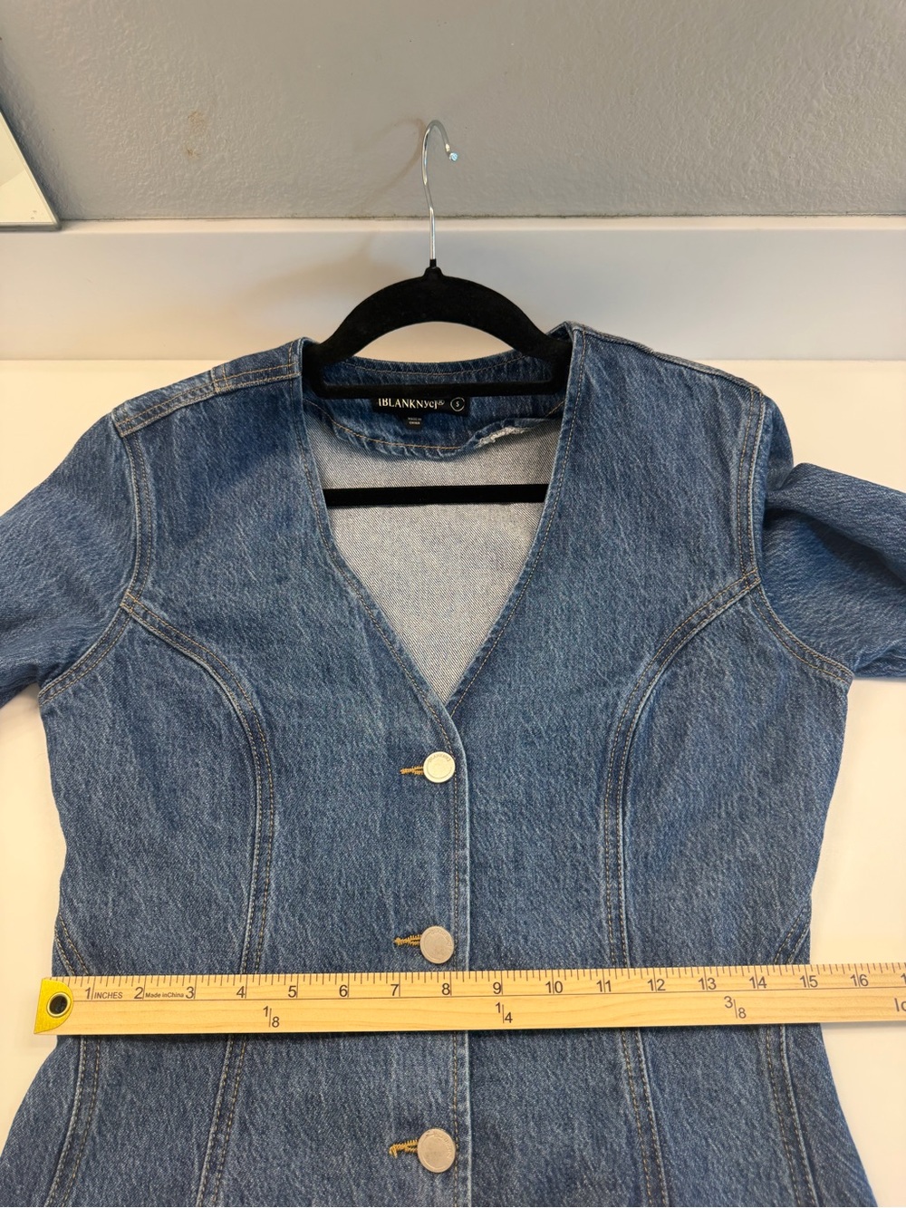 ✅ NWOT Blank NYC Denim V-Neck Button Front Long Sleeve Mini Dress size S - Picture 10 of 15